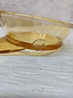 Military Hat Ornamental Jar Ashtray, Amber Flashed, Paden City Glass Co., Mirrored Top, Center Insignia of Eagle