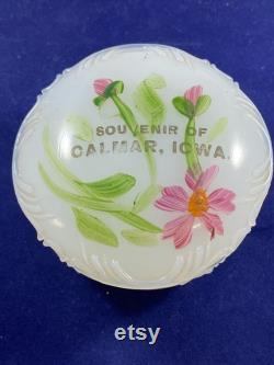 Milk Glass Souvenir Powder Box Cammar Iowa Trinket Box