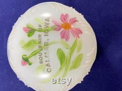 Milk Glass Souvenir Powder Box Cammar Iowa Trinket Box