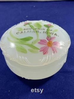Milk Glass Souvenir Powder Box Cammar Iowa Trinket Box