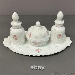 Milk Glass Vanity Set Roses and Bows Westmoreland Tray Perfumes Power Box