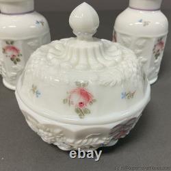 Milk Glass Vanity Set Roses and Bows Westmoreland Tray Perfumes Power Box