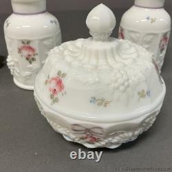 Milk Glass Vanity Set Roses and Bows Westmoreland Tray Perfumes Power Box
