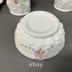 Milk Glass Vanity Set Roses and Bows Westmoreland Tray Perfumes Power Box