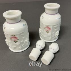 Milk Glass Vanity Set Roses and Bows Westmoreland Tray Perfumes Power Box