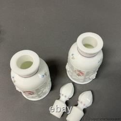 Milk Glass Vanity Set Roses and Bows Westmoreland Tray Perfumes Power Box