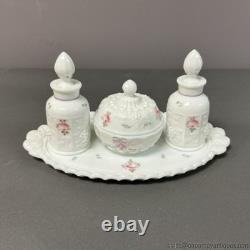 Milk Glass Vanity Set Roses and Bows Westmoreland Tray Perfumes Power Box