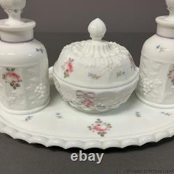 Milk Glass Vanity Set Roses and Bows Westmoreland Tray Perfumes Power Box