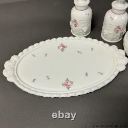 Milk Glass Vanity Set Roses and Bows Westmoreland Tray Perfumes Power Box