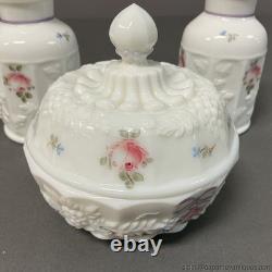 Milk Glass Vanity Set Roses and Bows Westmoreland Tray Perfumes Power Box