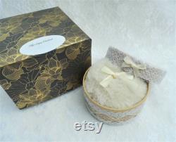 Mini Cream Powder Puff and Powder Box. Face Puff. Soft and Fluffy Faux Fur and Satin Bow. Gift for Her. Girls Gift.