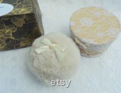 Mini Cream Powder Puff and Powder Box. Face Puff. Soft and Fluffy Faux Fur and Satin Bow. Gift for Her. Girls Gift.