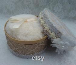 Mini Cream Powder Puff and Powder Box. Face Puff. Soft and Fluffy Faux Fur and Satin Bow. Gift for Her. Girls Gift.