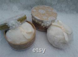 Mini Cream Powder Puff and Powder Box. Face Puff. Soft and Fluffy Faux Fur and Satin Bow. Gift for Her. Girls Gift.