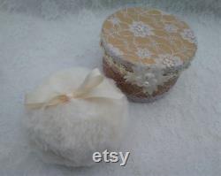 Mini Cream Powder Puff and Powder Box. Face Puff. Soft and Fluffy Faux Fur and Satin Bow. Gift for Her. Girls Gift.