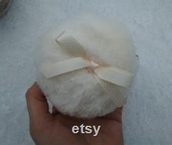 Mini Cream Powder Puff and Powder Box. Face Puff. Soft and Fluffy Faux Fur and Satin Bow. Gift for Her. Girls Gift.