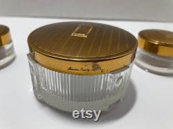 Monogramed E American Beauty Dresser Set Powder and creams makeup jars with lids