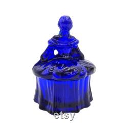 Moser Cobalt Blue Glass Colonial Lady Trinket Box Powder Jar EUC