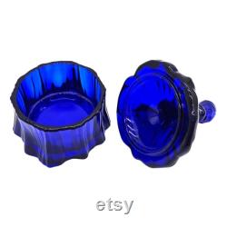 Moser Cobalt Blue Glass Colonial Lady Trinket Box Powder Jar EUC