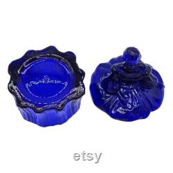 Moser Cobalt Blue Glass Colonial Lady Trinket Box Powder Jar EUC