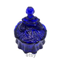 Moser Cobalt Blue Glass Colonial Lady Trinket Box Powder Jar EUC