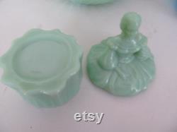 Moser Jadeite COLONIAL WOMAN Powder Jar Half Doll Powder Jar Rare Jadeite Green Glass Figurine Vanity Dresser Decor Moser Glass jadeite