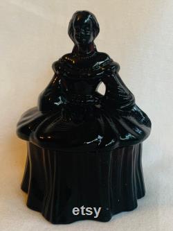 Mosser Glass Ebony Black Victorian Lady Powder Box or Trinket Dish