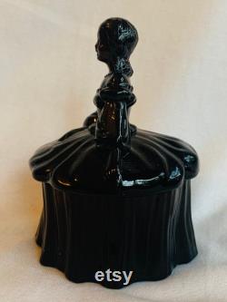Mosser Glass Ebony Black Victorian Lady Powder Box or Trinket Dish