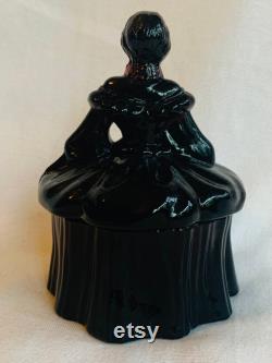 Mosser Glass Ebony Black Victorian Lady Powder Box or Trinket Dish