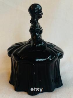 Mosser Glass Ebony Black Victorian Lady Powder Box or Trinket Dish