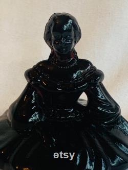 Mosser Glass Ebony Black Victorian Lady Powder Box or Trinket Dish