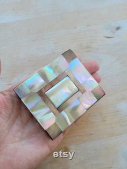 Mother of Pearl and brass compact powder box, antique shell and abalone checkered box, stunning collectible compact box, with mirror