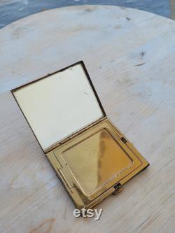 Mother of Pearl and brass compact powder box, antique shell and abalone checkered box, stunning collectible compact box, with mirror