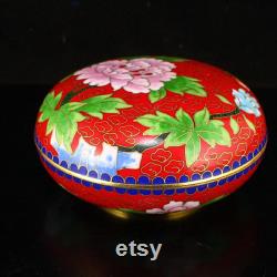 N5472 Chinese Gilt Gold Cloisonne Peony Powder Box