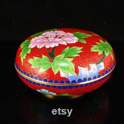 N5472 Chinese Gilt Gold Cloisonne Peony Powder Box