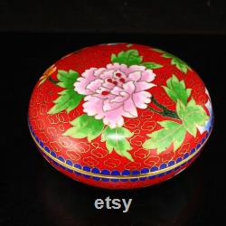 N5472 Chinese Gilt Gold Cloisonne Peony Powder Box