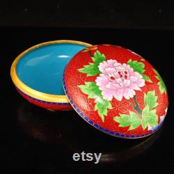 N5472 Chinese Gilt Gold Cloisonne Peony Powder Box