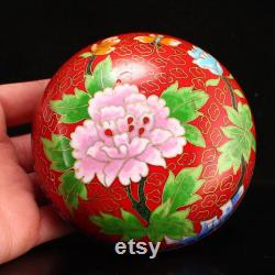 N5472 Chinese Gilt Gold Cloisonne Peony Powder Box