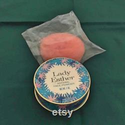 Natural Face Powder with Pink Puff, Blue Powder Box, Makeup Cosmetic, 3 Diameter by 1 Tall, by Lady Esther, Vintage Rare 1960s