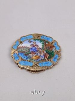 Never Used Vintage Gold Washed 800 Silver & Enamel Powder Compact Italian RARE
