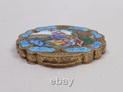 Never Used Vintage Gold Washed 800 Silver & Enamel Powder Compact Italian RARE
