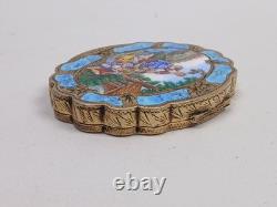 Never Used Vintage Gold Washed 800 Silver & Enamel Powder Compact Italian RARE