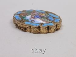 Never Used Vintage Gold Washed 800 Silver & Enamel Powder Compact Italian RARE