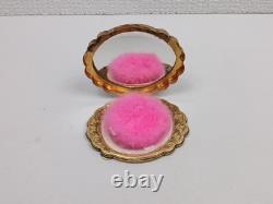 Never Used Vintage Gold Washed 800 Silver & Enamel Powder Compact Italian RARE