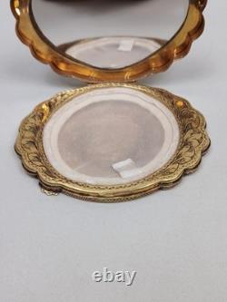 Never Used Vintage Gold Washed 800 Silver & Enamel Powder Compact Italian RARE