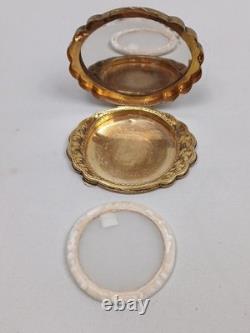 Never Used Vintage Gold Washed 800 Silver & Enamel Powder Compact Italian RARE