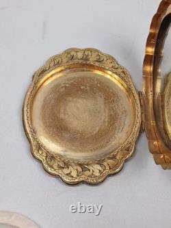Never Used Vintage Gold Washed 800 Silver & Enamel Powder Compact Italian RARE