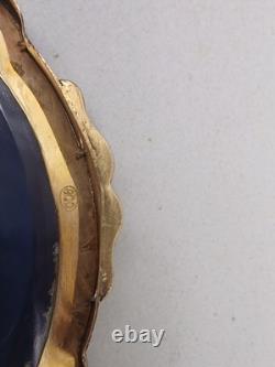 Never Used Vintage Gold Washed 800 Silver & Enamel Powder Compact Italian RARE