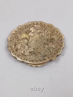 Never Used Vintage Gold Washed 800 Silver & Enamel Powder Compact Italian RARE