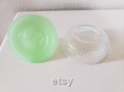 New Martinsville Leota Crescent Jadeite Jadite Vanity Puff Powder Box 1930's Uranium Jade-ite Green Glass Vintage